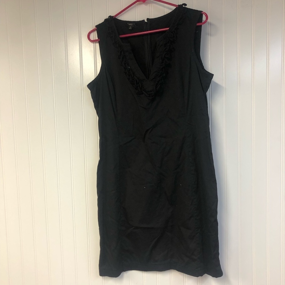 Talbots Black Sleeveless Dress VNeck Ruffle Detail Size 12 Midi Layering